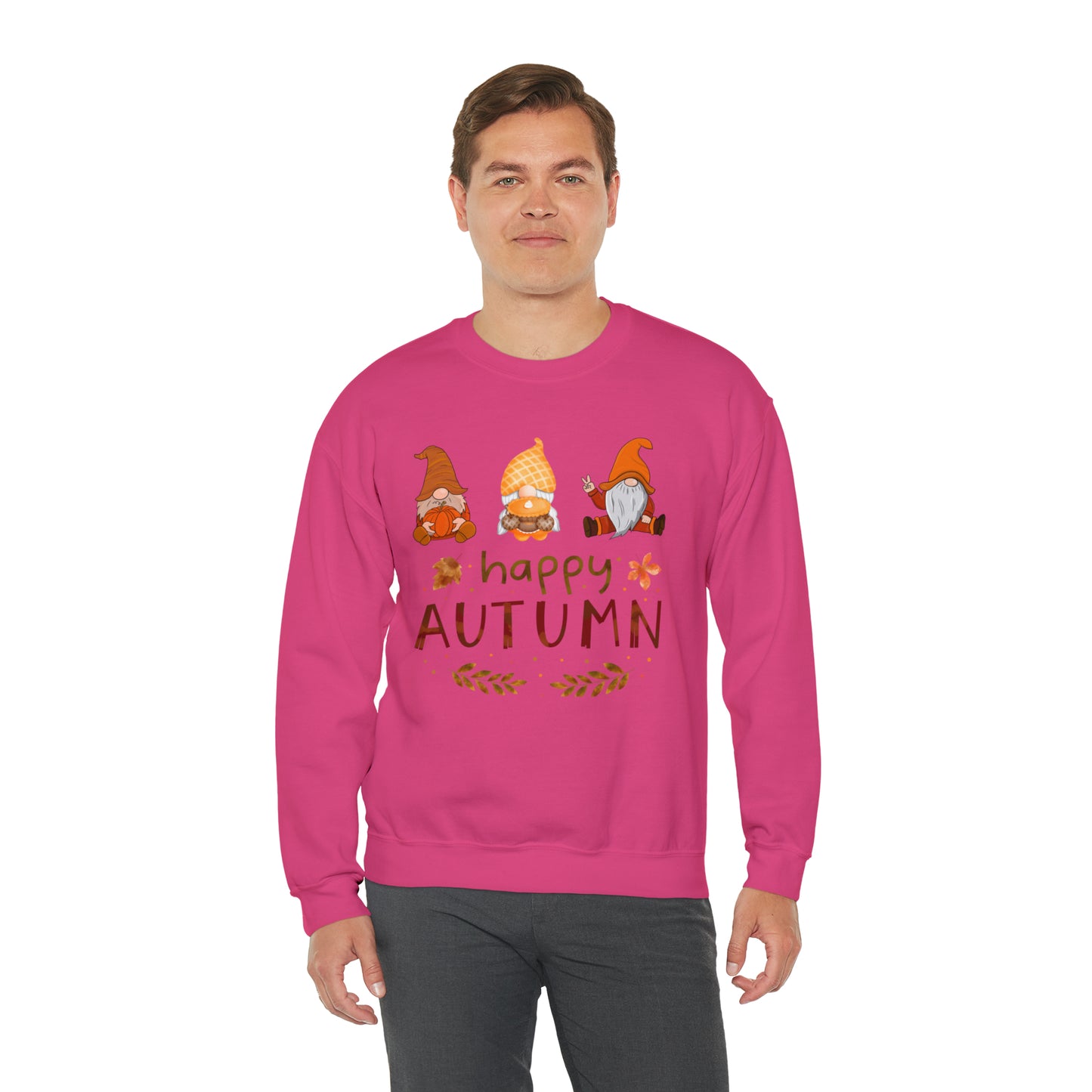 Happy Autumn, Gnome Trio, Heavy Blend™ Crewneck Sweatshirt (Available In Other Colors)