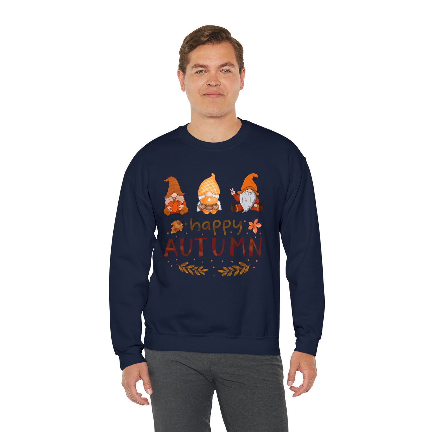 Happy Autumn, Gnome Trio, Heavy Blend™ Crewneck Sweatshirt (Available In Other Colors)