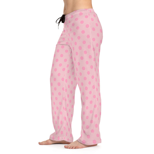 Pink Polka Dots Women's Pajammy Pants In Soft Pink