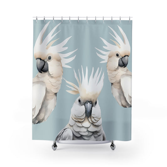 Cockatoo Trio In Light Blue Shower Curtain