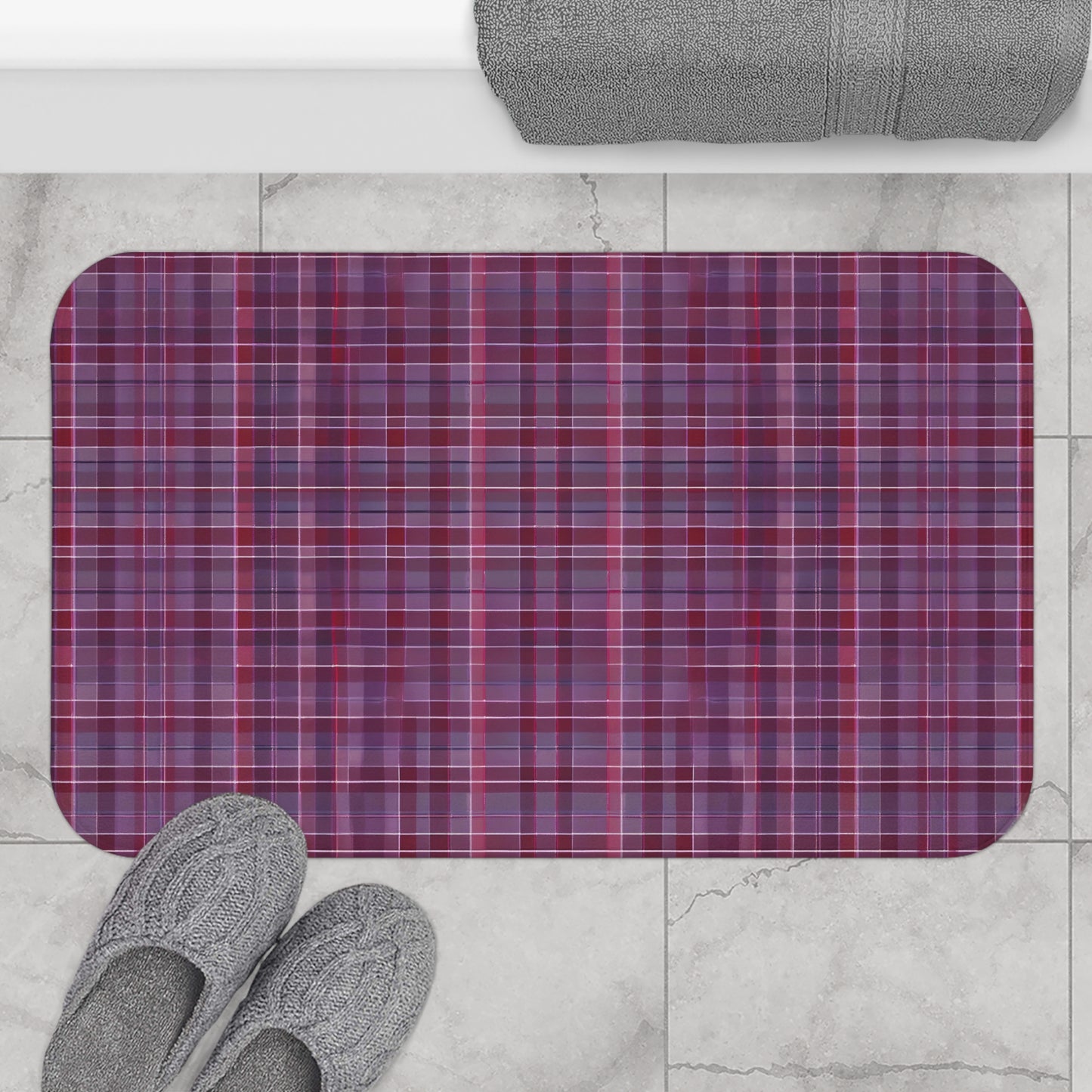 Deep Purple Plaid Bath Mat