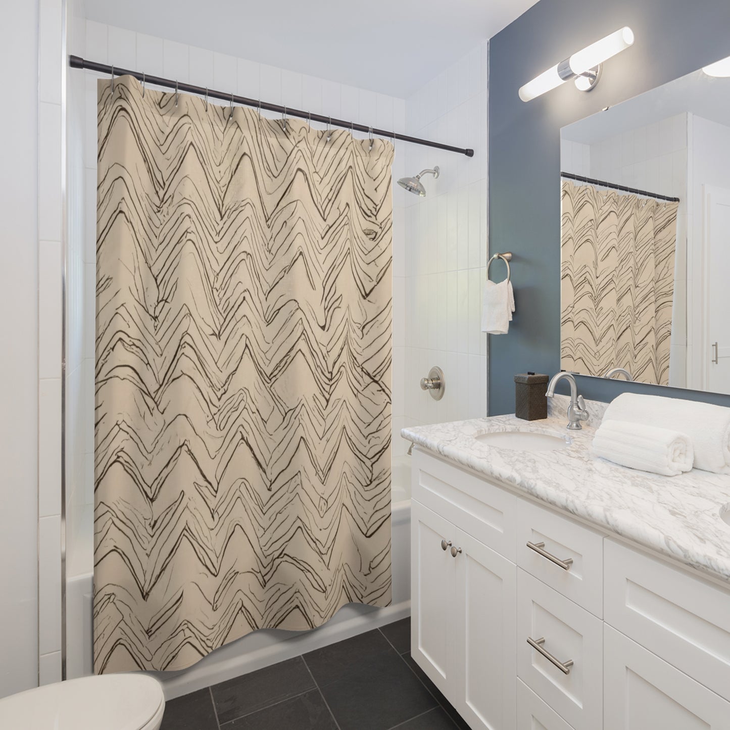 Modern Zig-Zag In Sand Shower Curtain