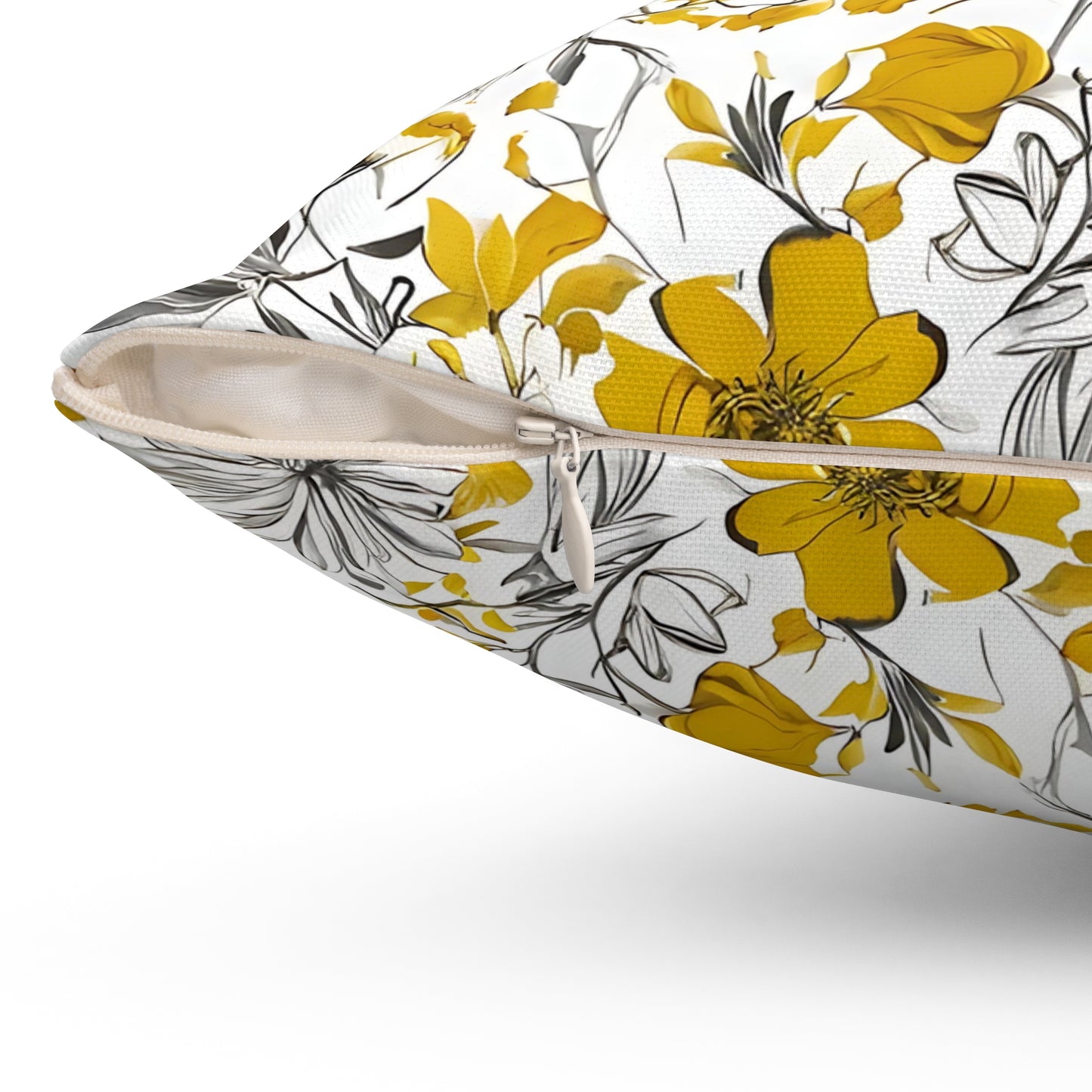 Yellow Grey And White Wildflower Graphic Floral Decorative Throw Pillow