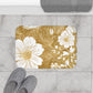 Gold And White Graphic Floral Bath Mat