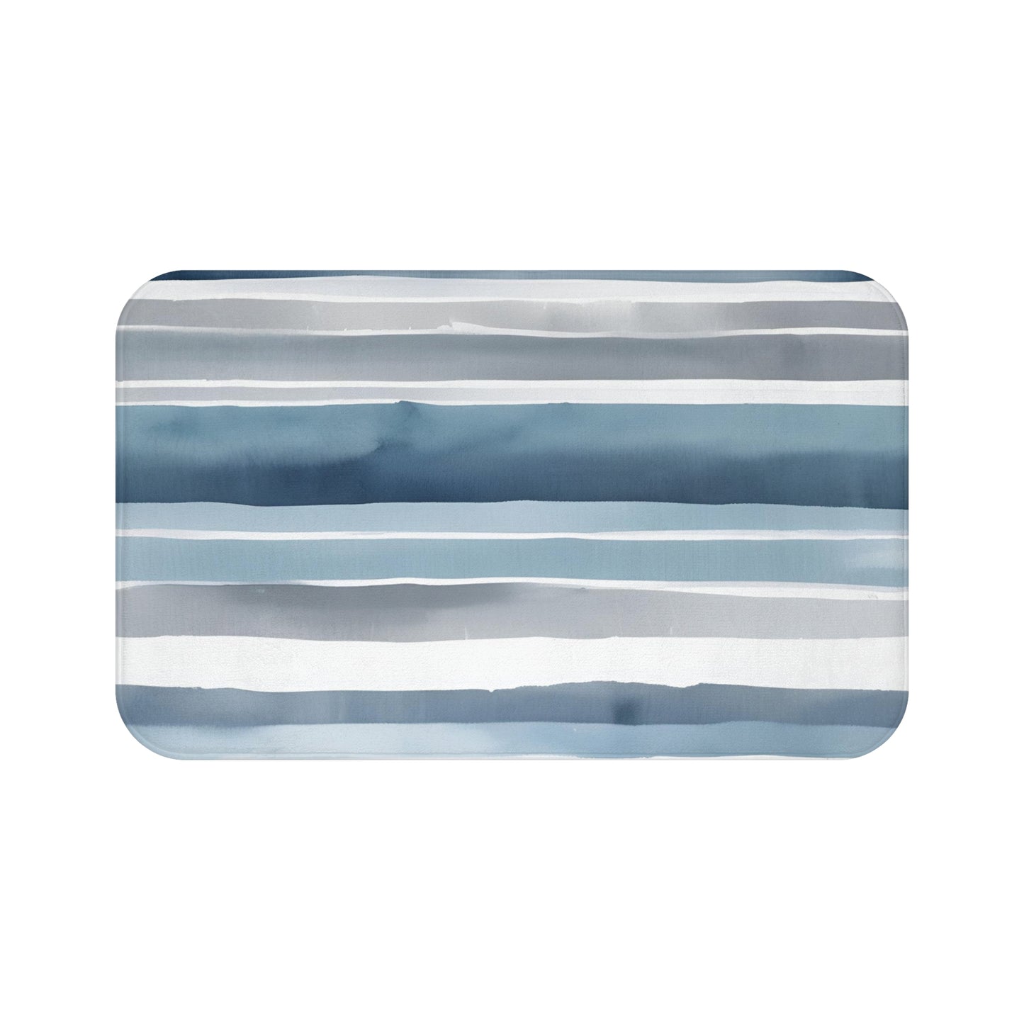 Blue Grey White Watercolor Striped Bath Mat