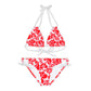 Red And Pink Graphic Floral On White Two-Piece String Bikini Set