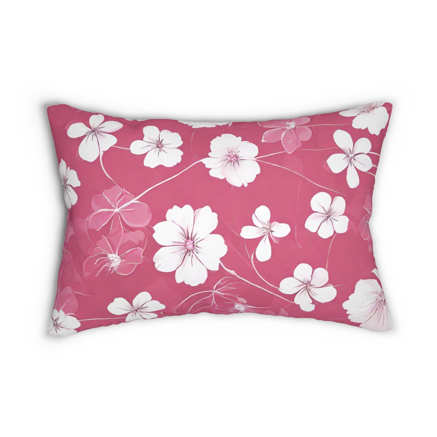 Pink And White Floral Lumbar Pillow
