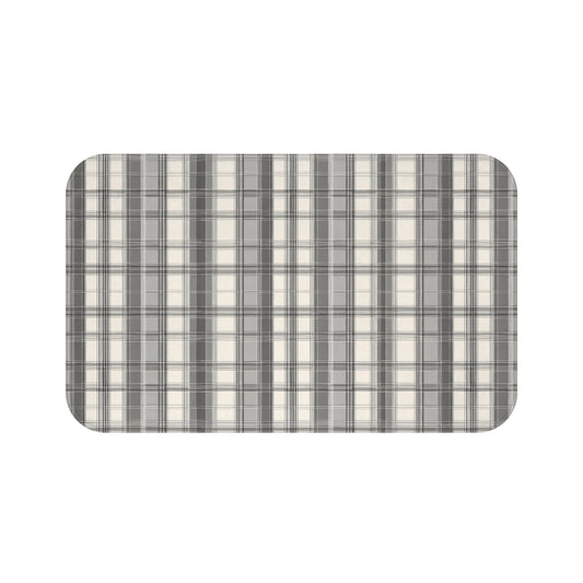 Cream White And Grey Plaid Bath Mat