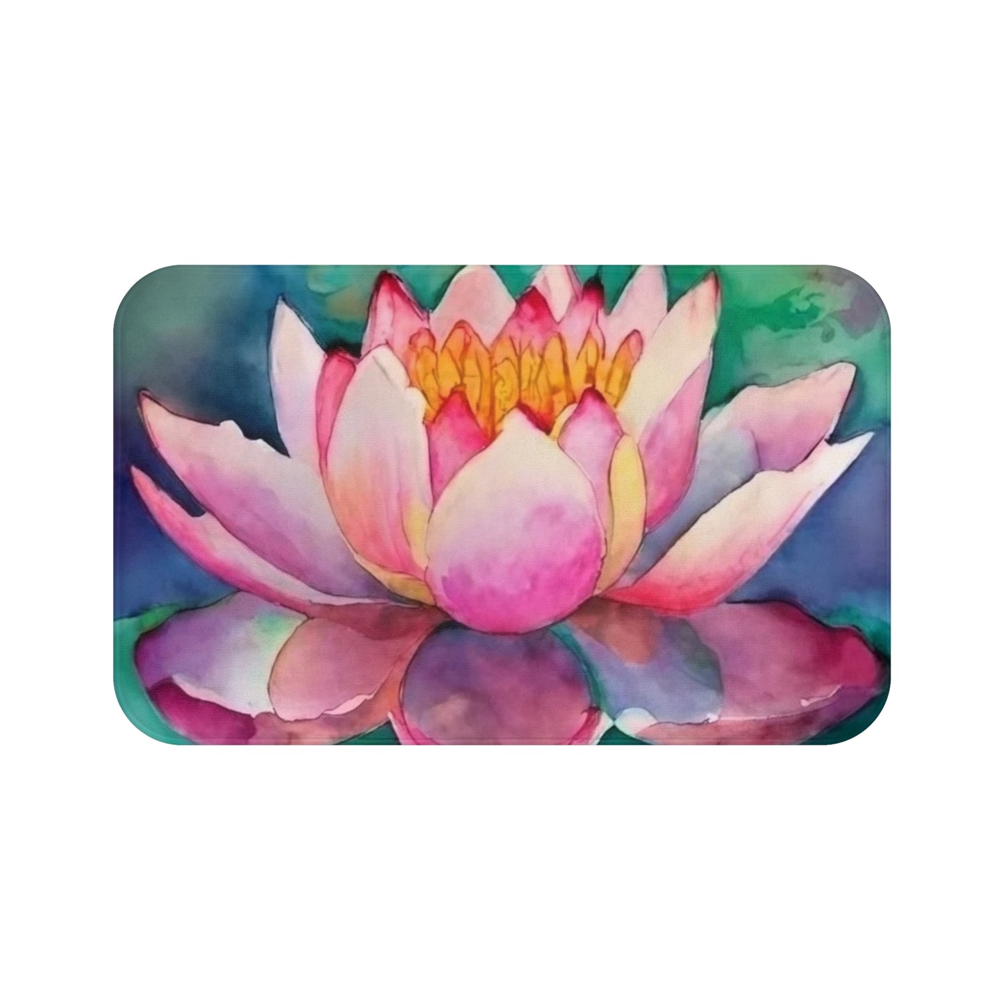 Colorful Watercolor Lotus Flower Bath Mat