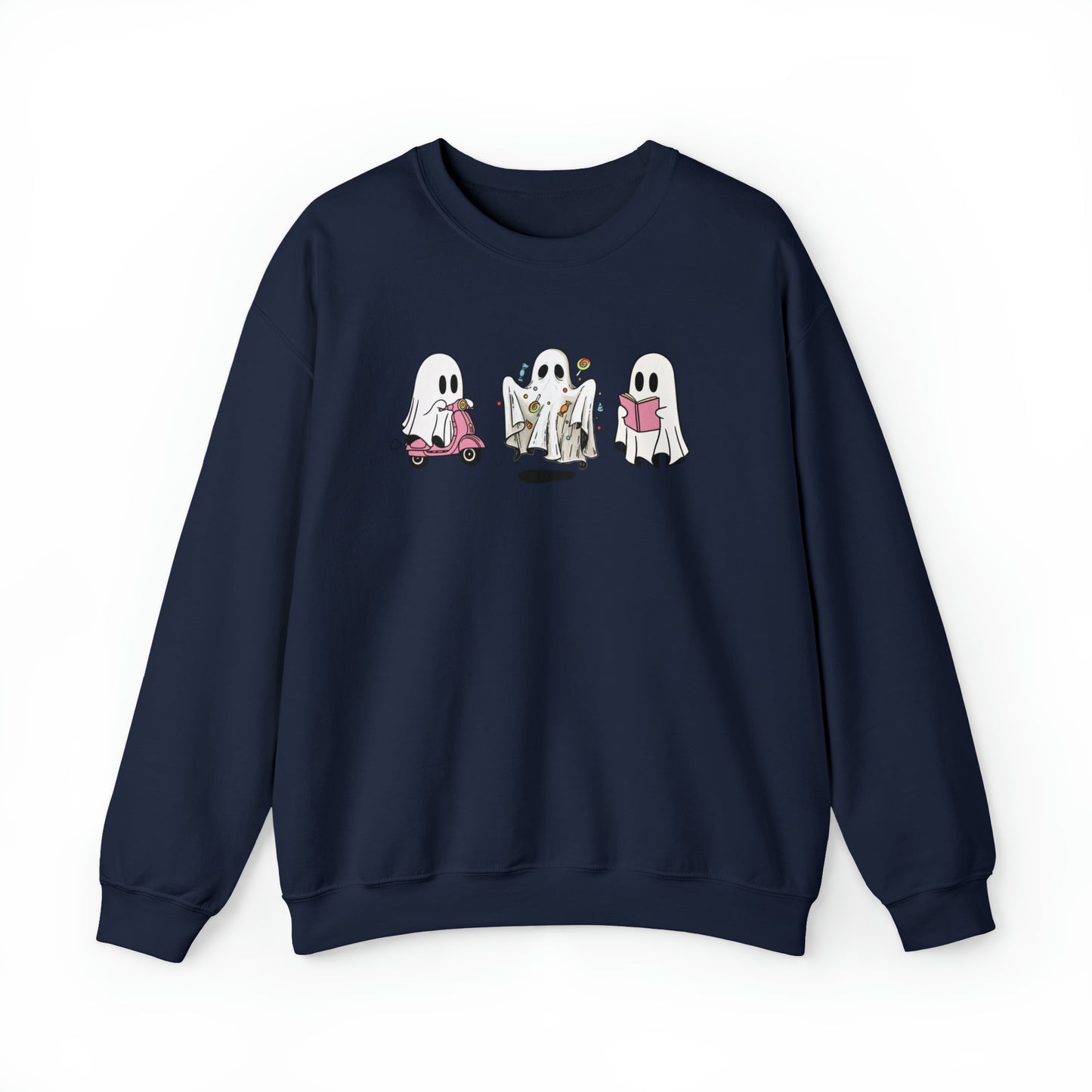 Halloween Vibes, Ghostly Trio, Heavy Blend™ Crewneck Sweatshirt (Available In Other Colors)