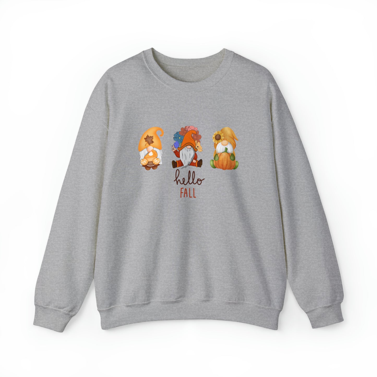 Hello Fall, Gnome Trio, Heavy Blend™ Crewneck Sweatshirt (Available In Other Colors)(Size Up To 5XL)