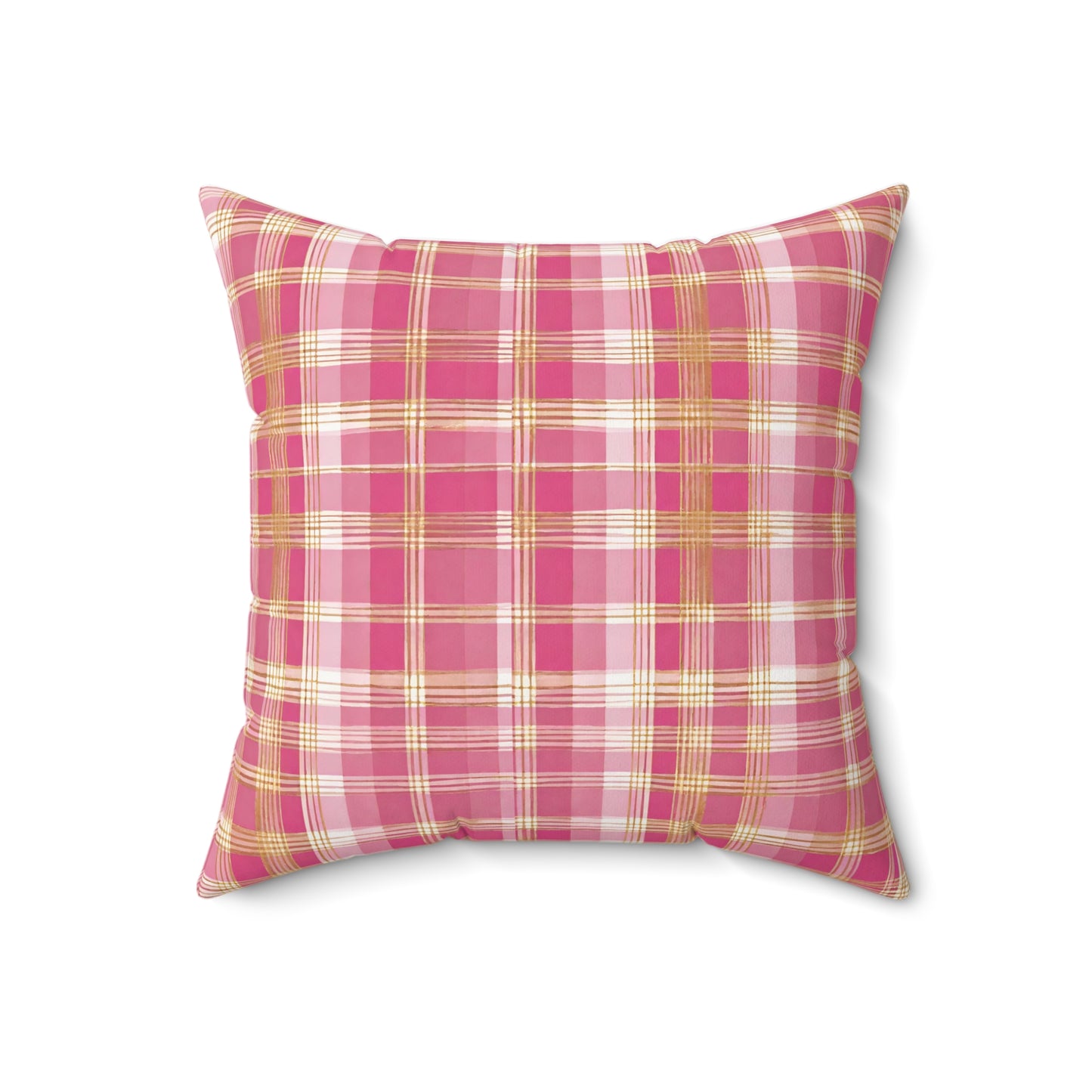 Pink And Gold Plaid Decorative Throw Pillow