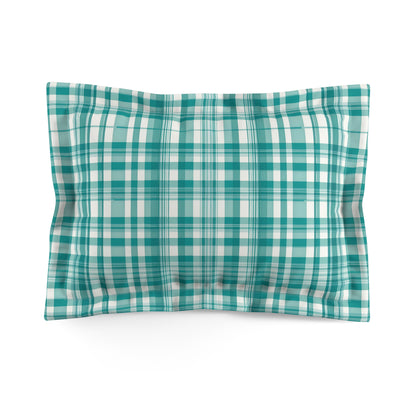 Turquoise And White Loose Plaid Pillow Sham