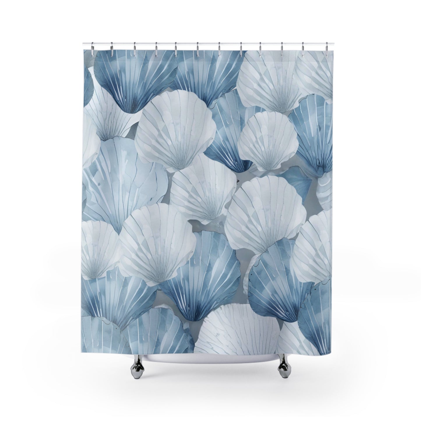 Blue And White Watercolor Seashells Shower Curtain