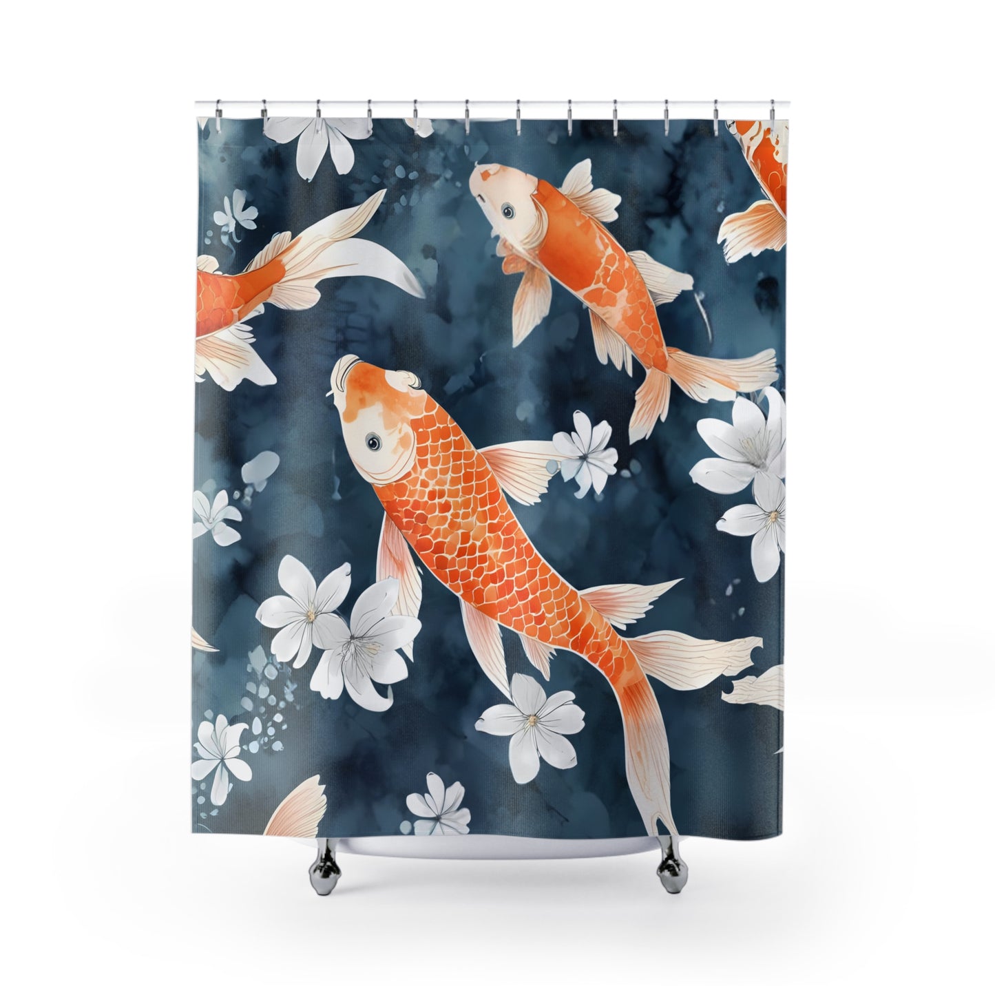 Blue And Orange Koi Floral Shower Curtain