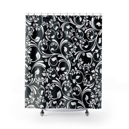 Black And Light Grey Ornate Vine Shower Curtain