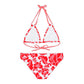 Red And Pink Graphic Floral On White Two-Piece String Bikini Set