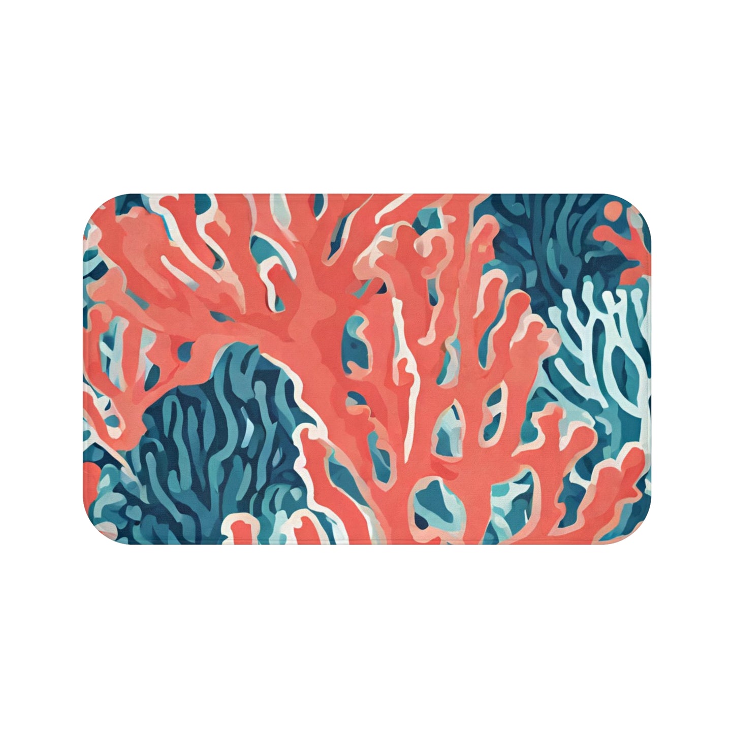 Orange Blue And White Coral Bath Mat