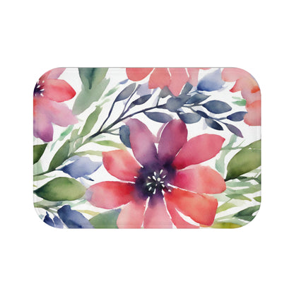 Watercolor Orange, Purple, Blue And Green Floral Bath Mat