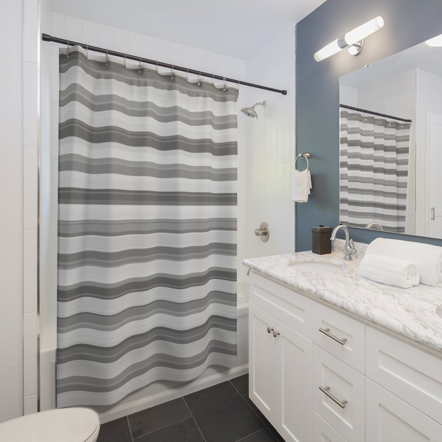 Grey On Grey Striped Shower Curtain