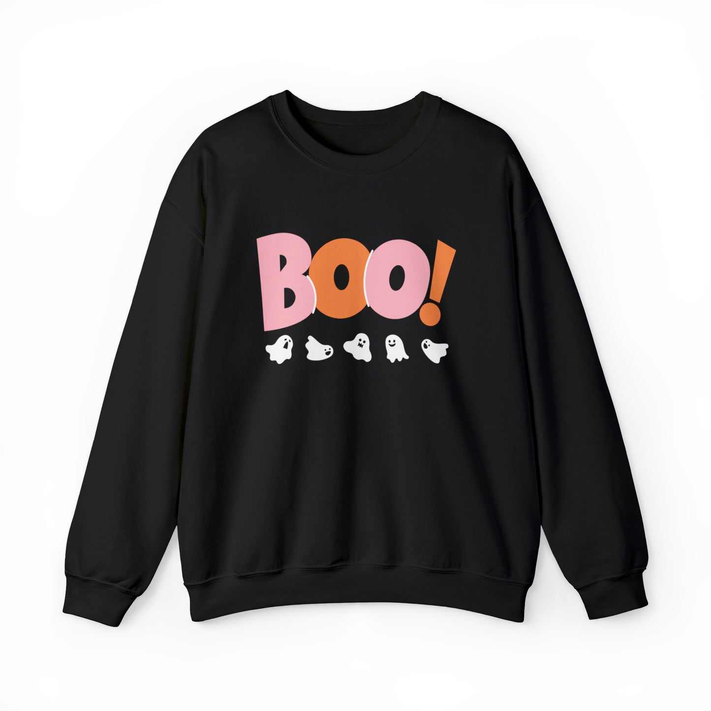 Halloween Vibes, BOO & Ghosts Heavy Blend™ Crewneck Sweatshirt (In Black And Orange)