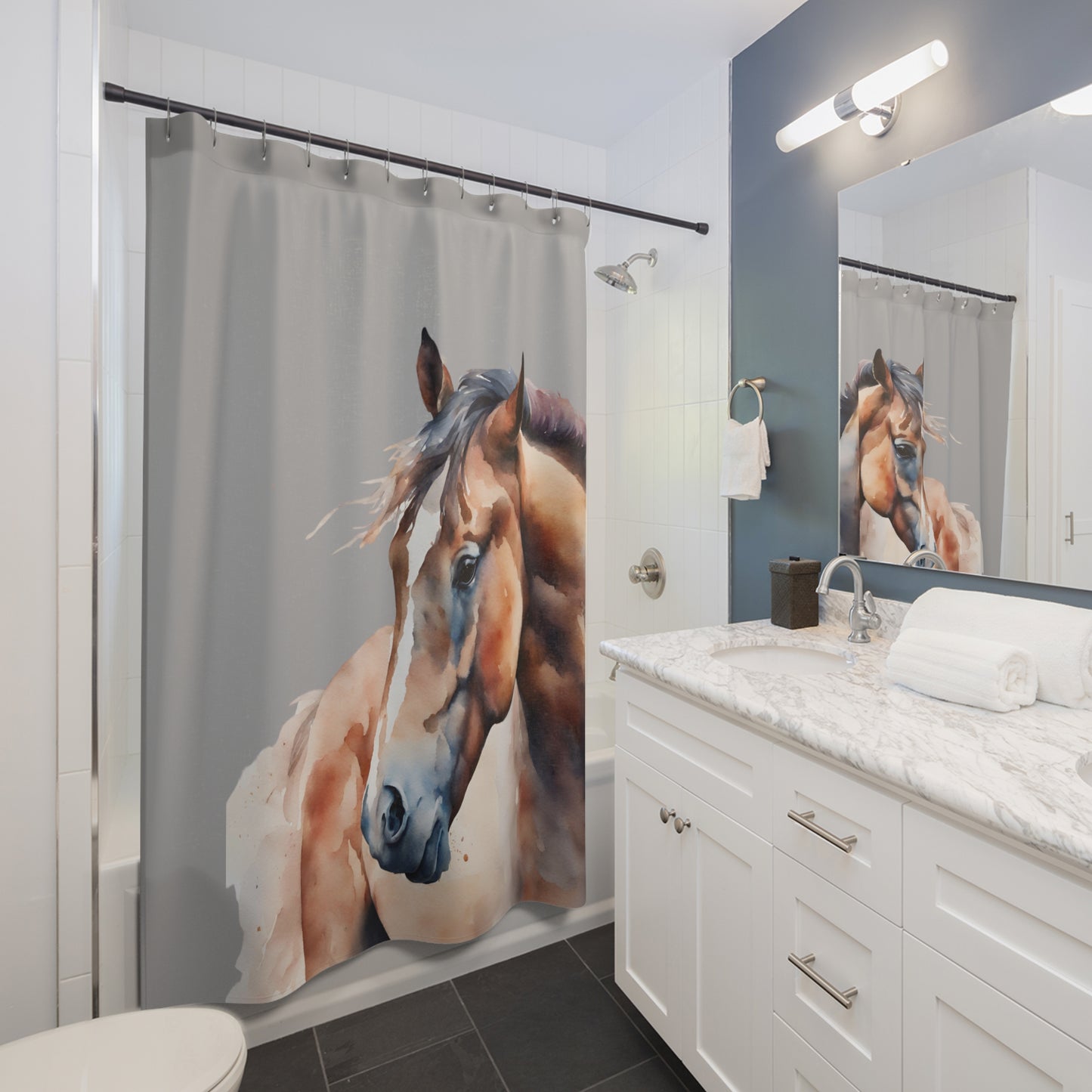 Beautiful Watercolor Horse In Grey Shower Curtain