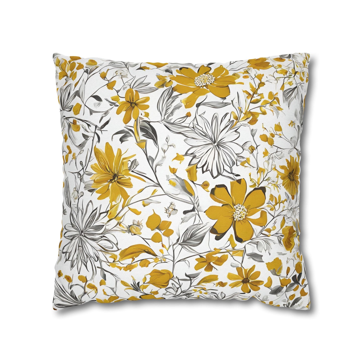 Yellow Grey And White Wildflower Graphic Floral Throw Pillow Cover