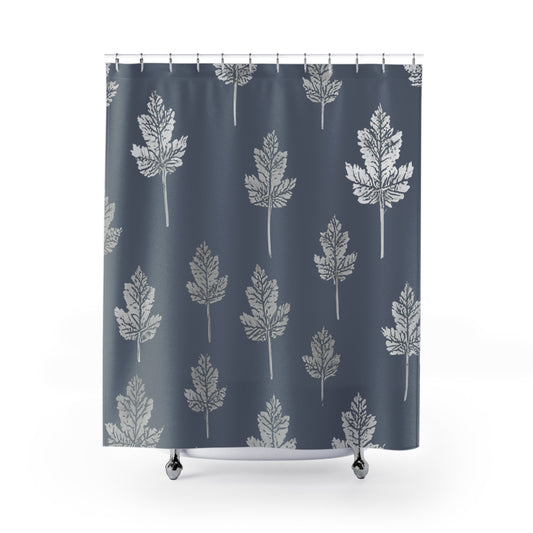 Blue White And Grey Leaf Shower Curtain