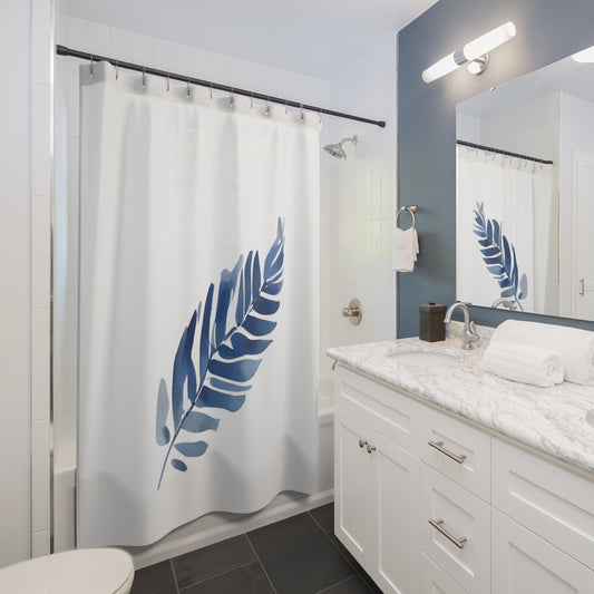 Blue And White Frond Floral Shower Curtain