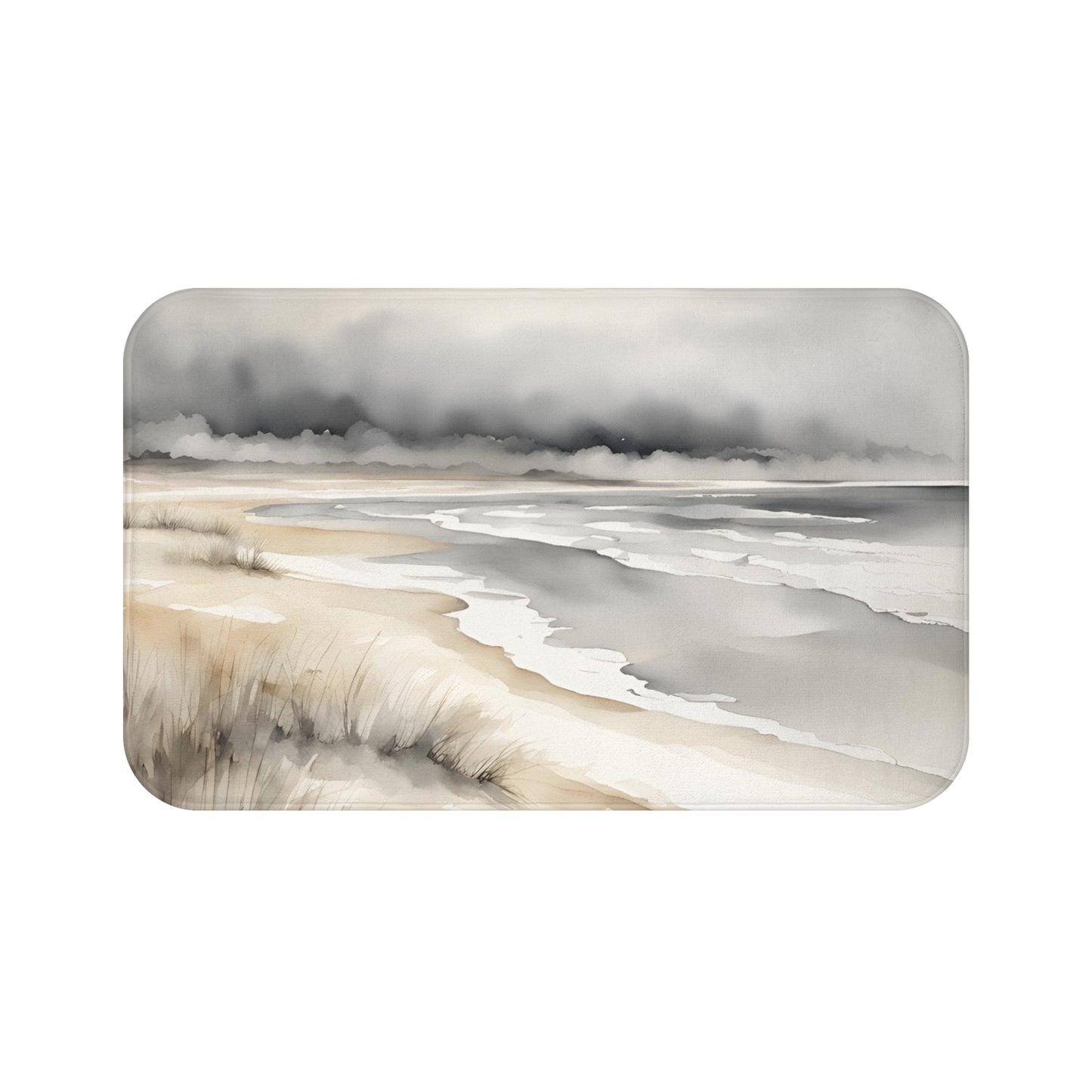 Grey Cream And White Beach Scene Bath Mat