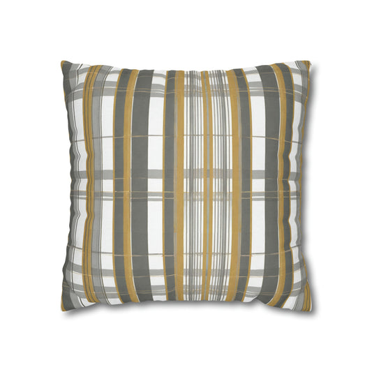 Gold, Grey, And White Plaid Throw Pillow Cover