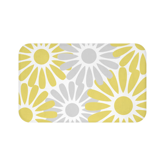 Grey And Yellow Flower Petal Bath Mat