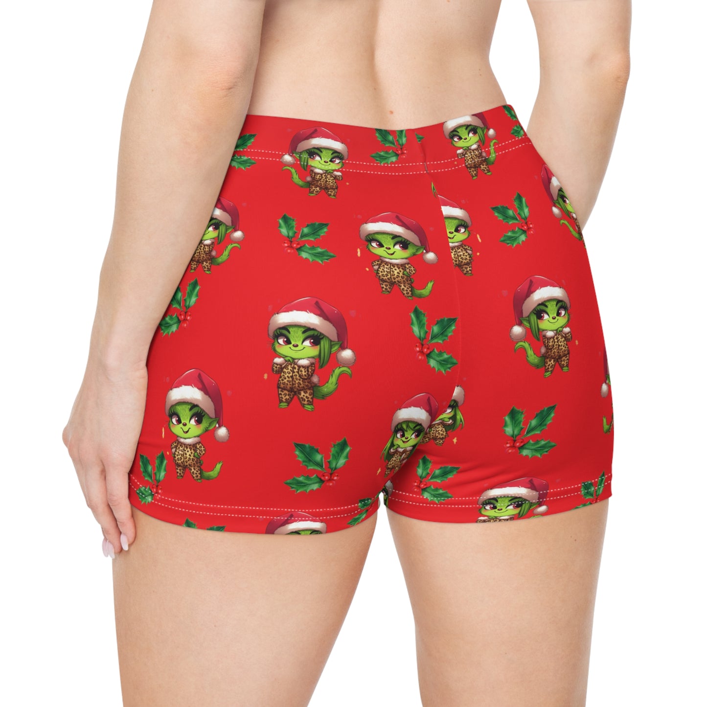 Christmas Vibes, Grinchies Cutie Booty Shorts In Red