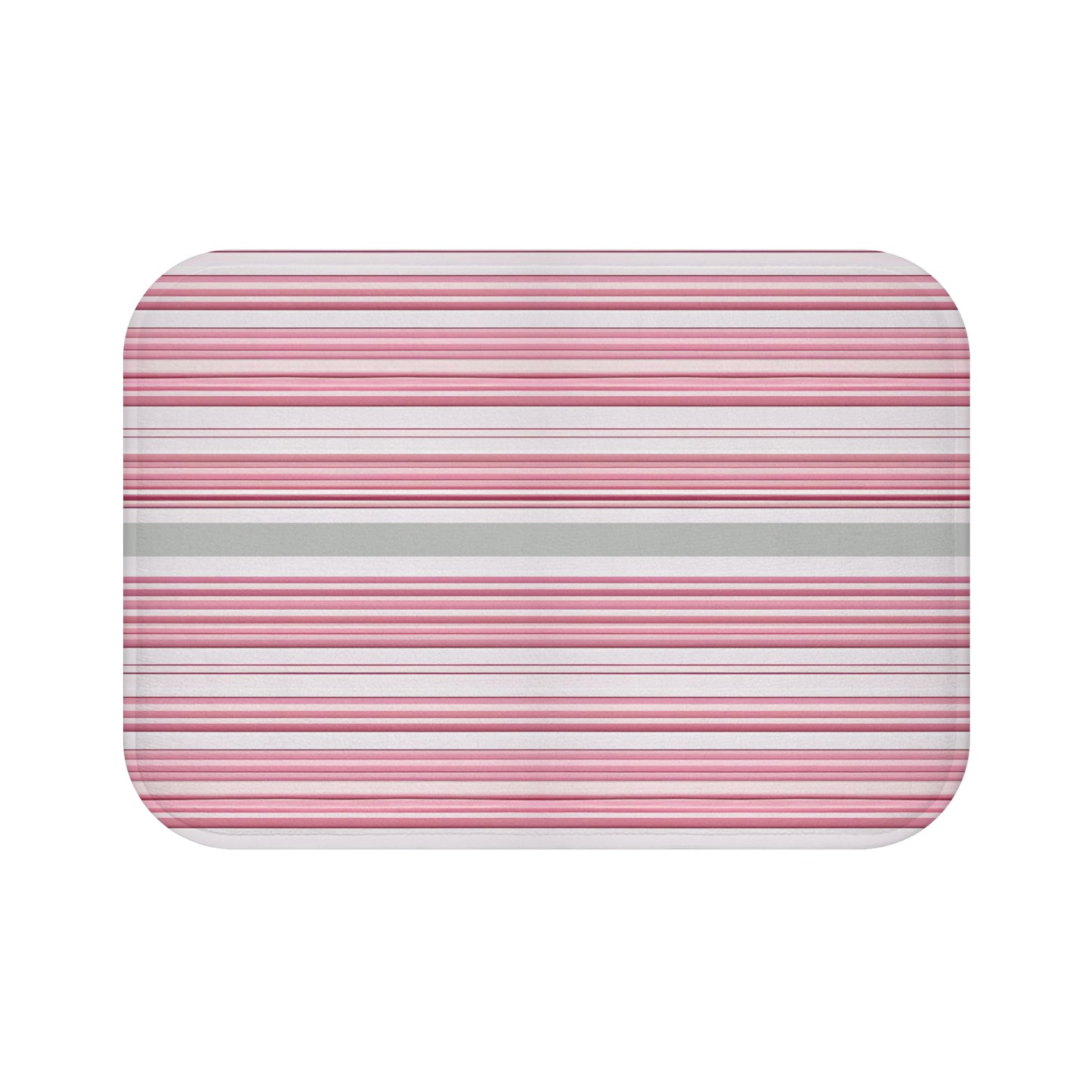 Modern Grey Taupe And Pink Striped Bath Mat
