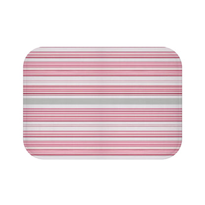 Modern Grey Taupe And Pink Striped Bath Mat