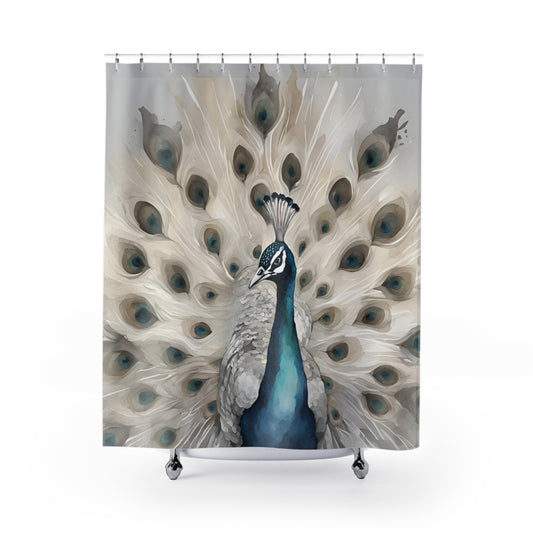 Peacock Grey Blue And Cream Shower Curtain