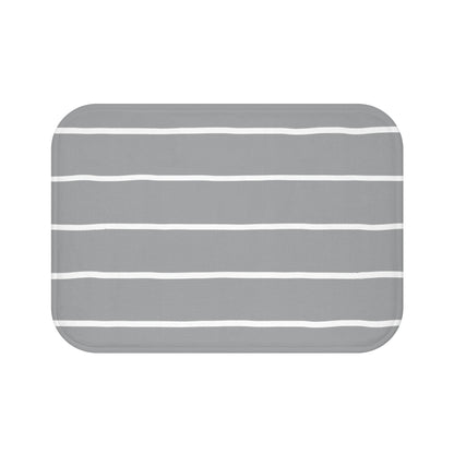 Light Grey Organic Flow White Stripe Bath Mat