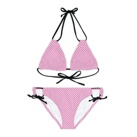 Pink With Black Polkadots Two Piece Bikini Set