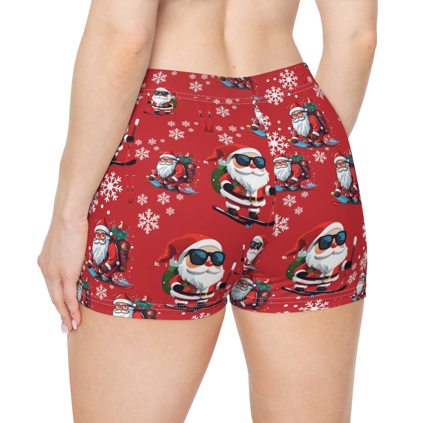 Christmas Vibes, Snowboarding and Skiing Santa Cutie Booty Shorts In Red