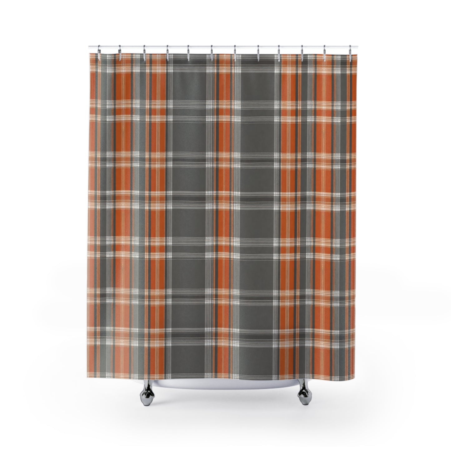 Bold Orange And Grey Plaid Shower Curtain