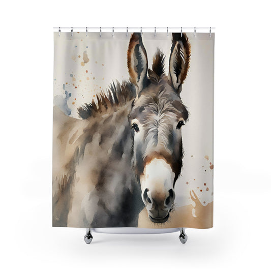 Watercolor Donkey In Tan And Grey Shower Curtain