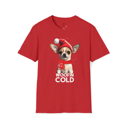 Christmas Vibes, Chihuahua Woofin Cold T-Shirt (Available In Other Colors) (Sizes Up To 3XL)