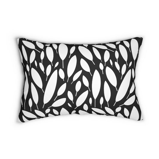 Black And White Modern Leaf Lumbar Pillow