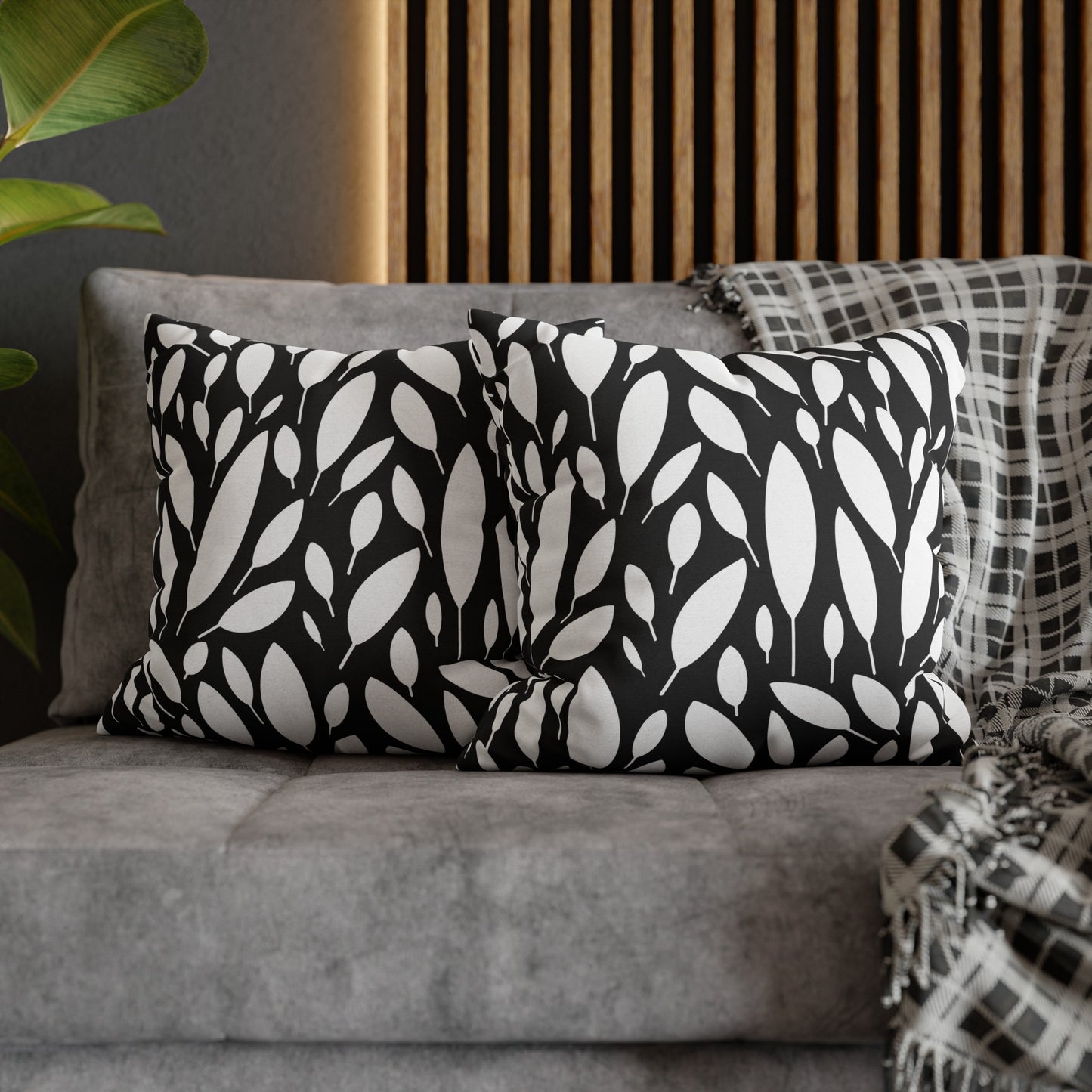 Black And White Modern Leaf Throw Pillow Cover