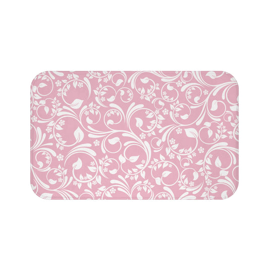 Pink And Light Grey Ornate Vine Floral Bath Mat