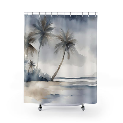 Coastal Beach Scene Blue Grey Cream Shower Curtain