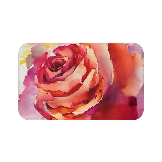 Orange Red Purple And A Hint Of Yellow Watercolor Rose Bath Mat