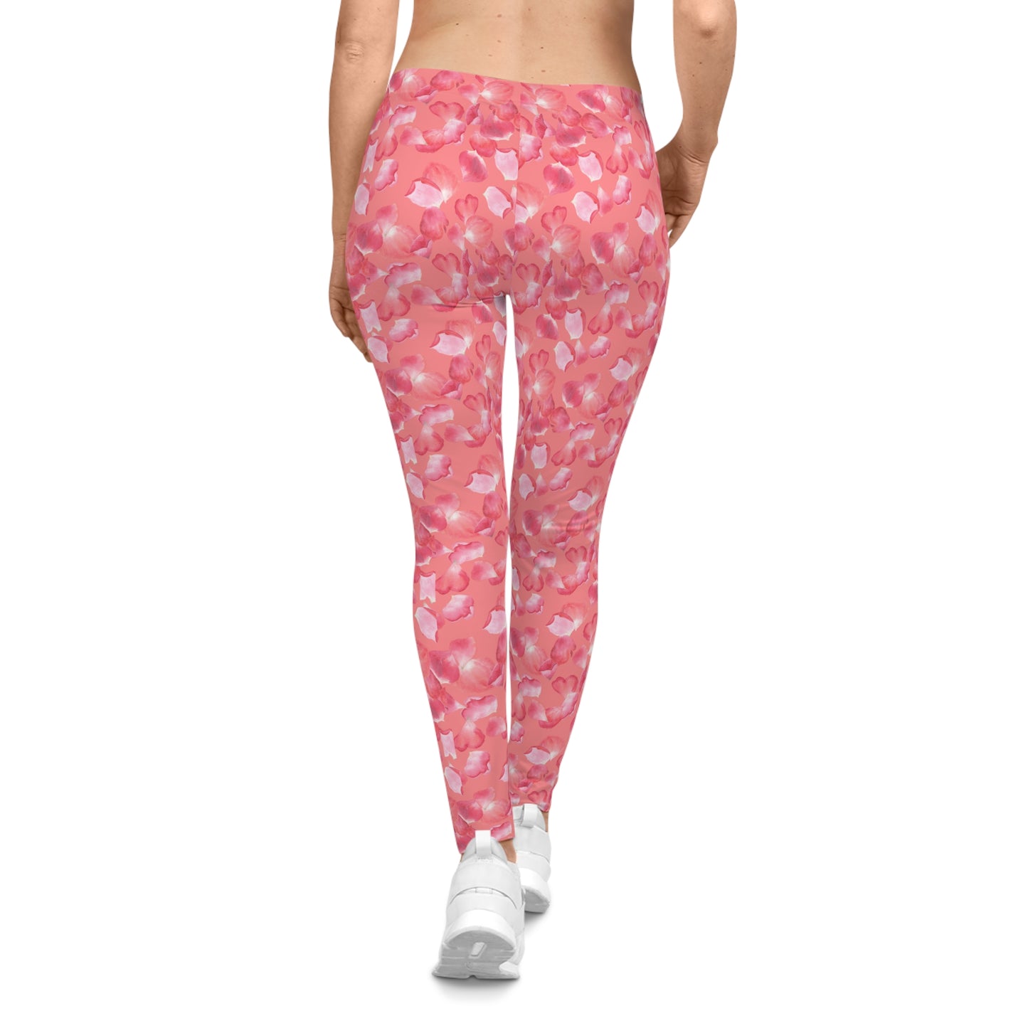 Silky Smooth Pink Flower Petals, Pink Background, Women's Casual Leggings