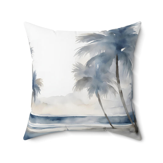 Coastal Beach Scene Blue Grey Cream And White Decorative Throw Pillow