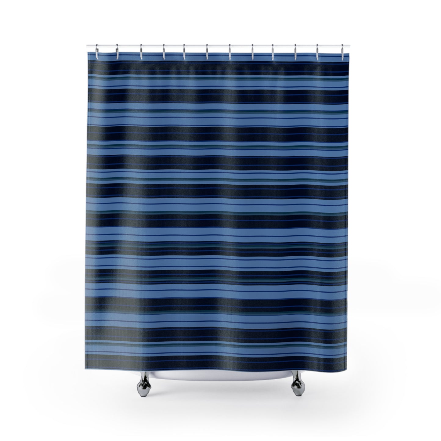 Royal Navy Blue Striped Shower Curtain